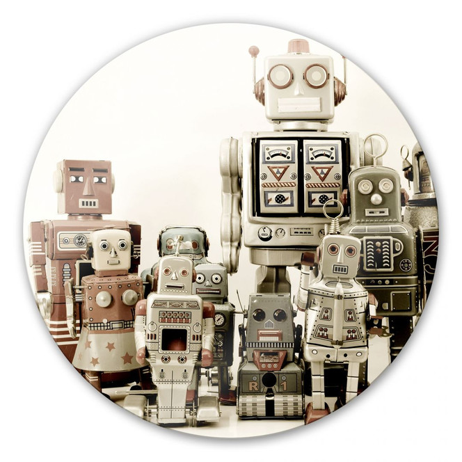 Glasbild Versammlung der Roboter - rund