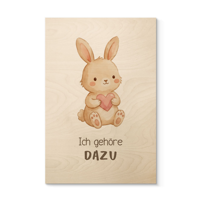 Holzbild mit Hase und Herz - Glaubenssatz "Ich gehöre dazu" fürs Kinderzimmer
