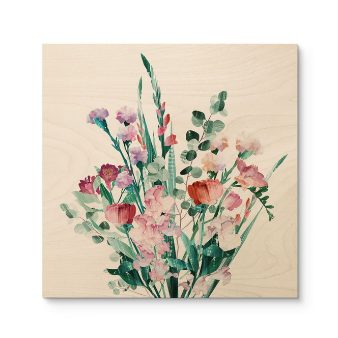 Holzbild Wildblumen Bouquet im Frühling - Goed Blauw - Quadratisch