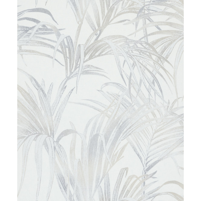 Vliestapete mit Blattmotiv auf Strukturbasis weiss, beige Floral