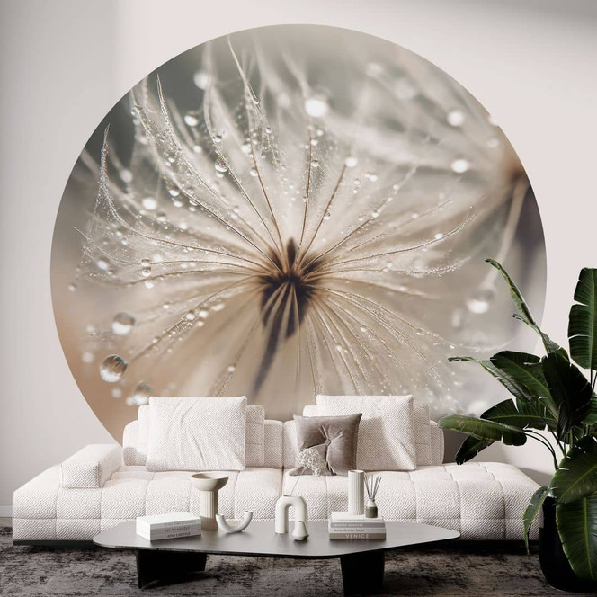 Fototapete Pusteblume im Morgentau - Treechild - Rund - Selbstklebend/Vlies