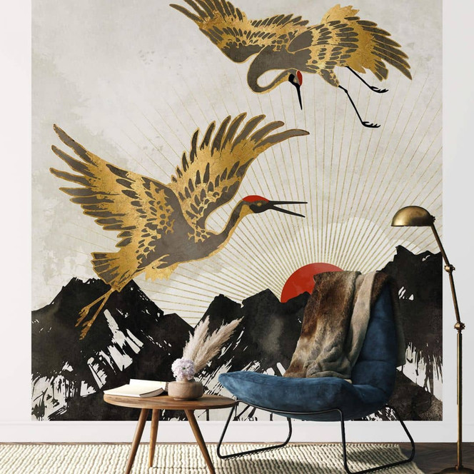 Fototapete SpaceFrog Designs - Goldene Kraniche