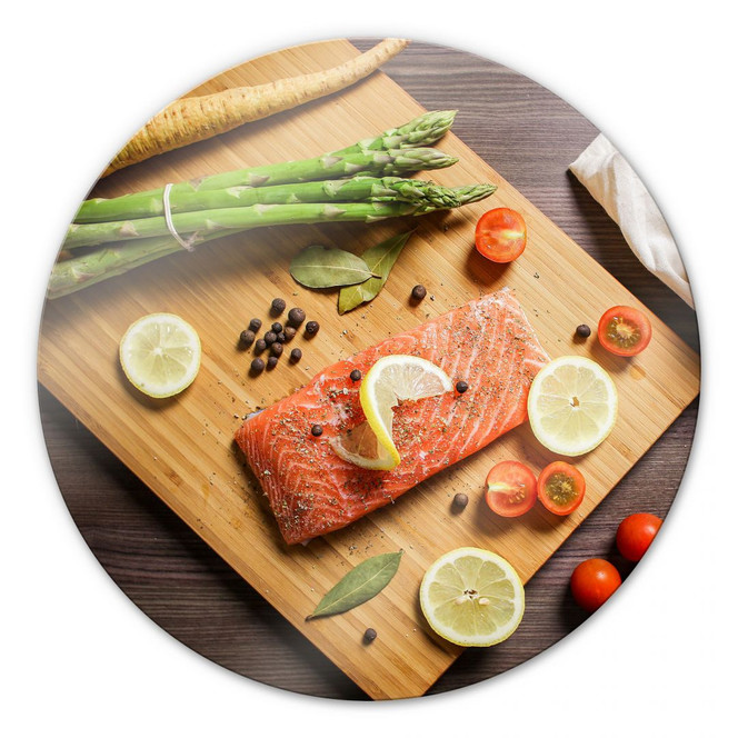 Glasbild Frischer Lachs - rund