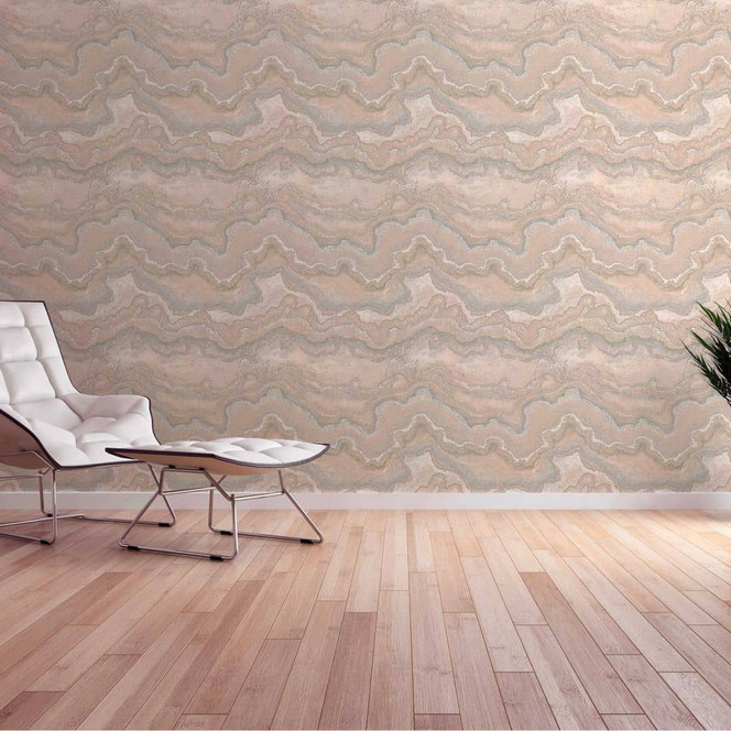 Marmorierte Vliestapete in Beige-Grau - Stein-Malachit-Optik Tapete Gold