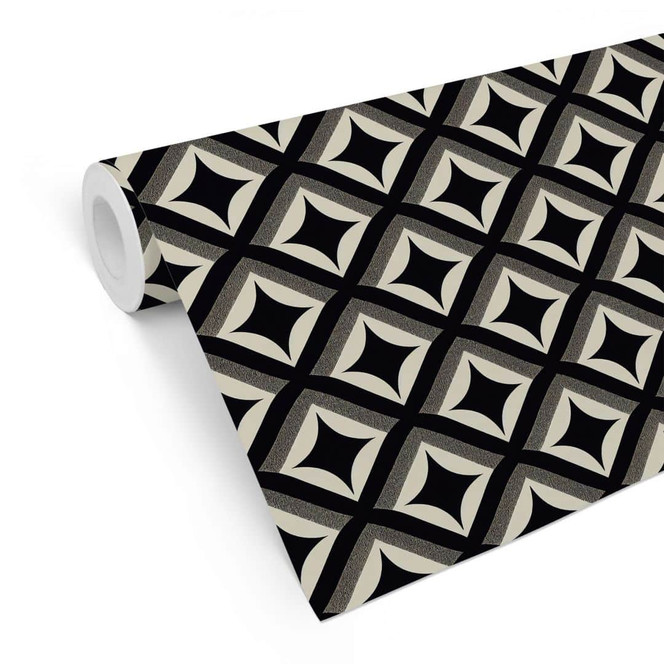 Mustertapete Schwarz-beige Ornamente - Treechild