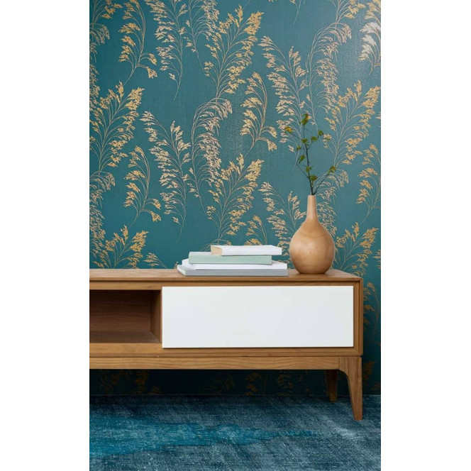 Vliestapete mit sanftem Blattmotiv grün, silber Floral