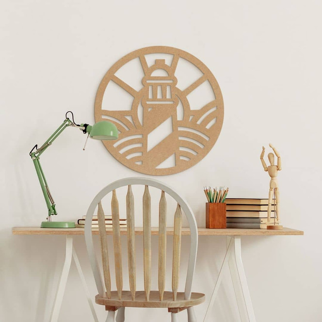 Wanddeko Leuchtturm - MDF Natur - Rund