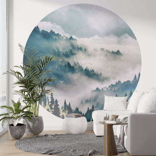 Fototapete Geheimnisvoller Nebel im Wald - SpaceFrog Designs - Rund - Selbstklebend/Vlies