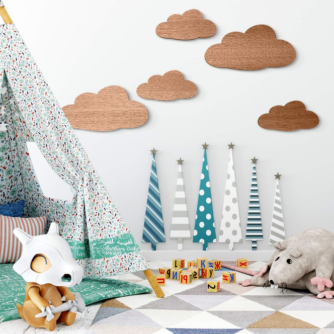 Holzdeko Mahagoni - Wolken-Set (5-teilig)