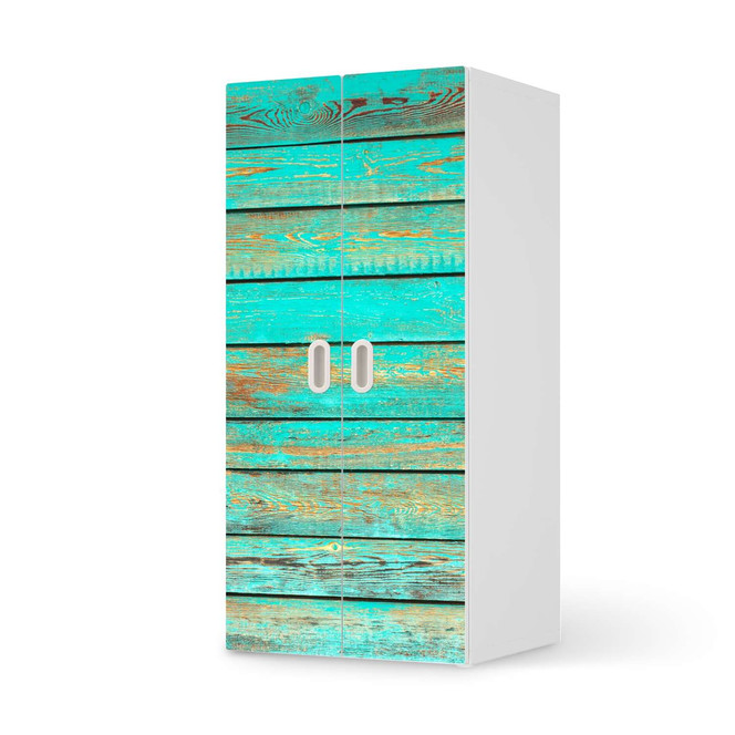 Möbelfolie IKEA Stuva / Fritids Schrank - 2 grosse Türen - Wooden Aqua- Bild 1