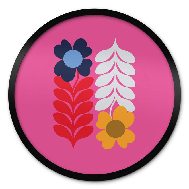 Poster Collett - Bunte Retroblumen - Rund