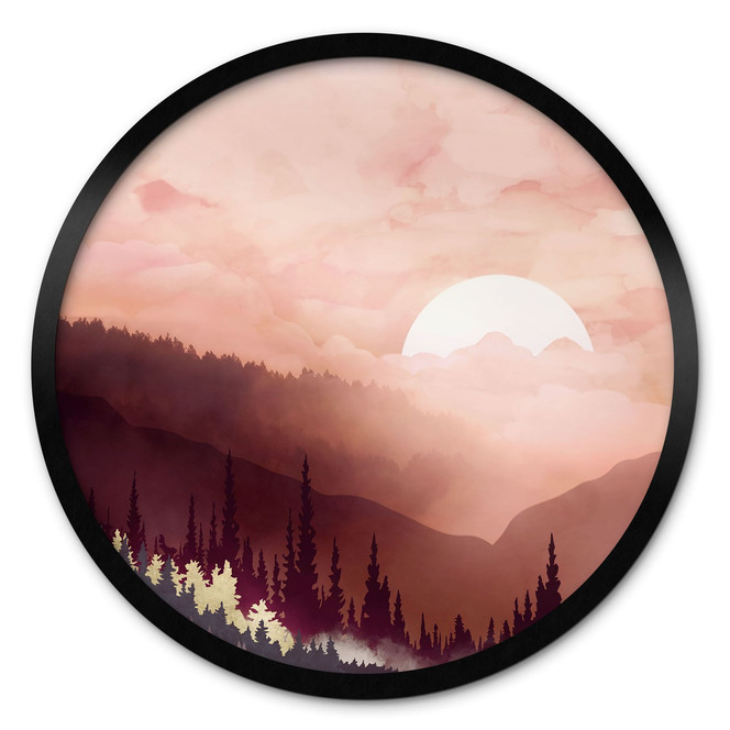 Poster Rosa Sonnenuntergang über dem Wald - SpaceFrog Designs - Rund