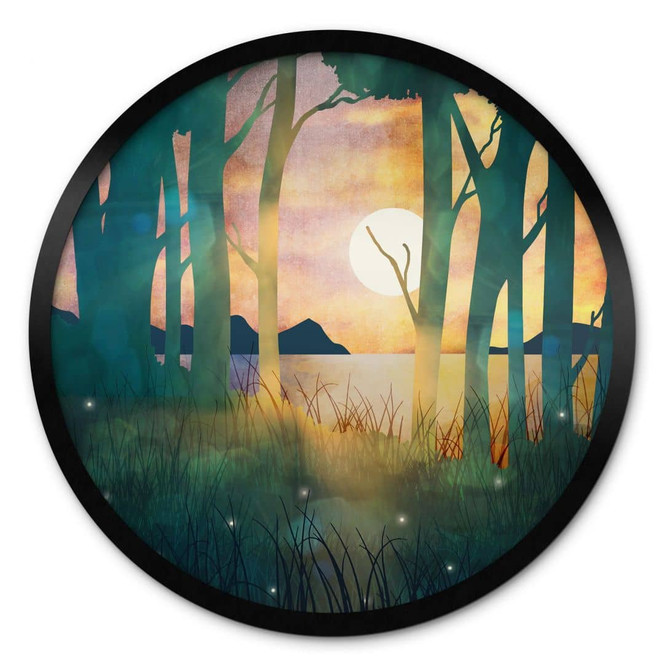Poster Waldzauber bei Sonnenuntergang - SpaceFrog Designs - Rund
