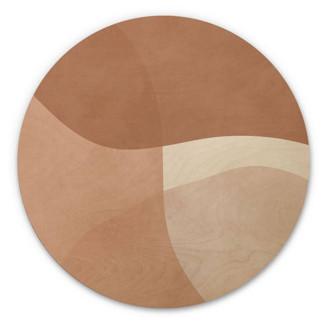 Holzbild Boho Aquarell-Formen in Brauntönen - Costa - Rund