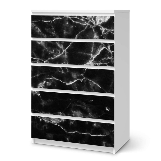 Möbel Klebefolie IKEA Malm Kommode 6 Schubladen (hoch) - Marmor schwarz- Bild 1