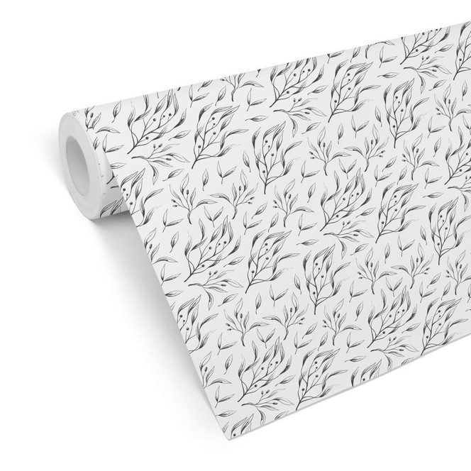 Mustertapete Olivenzweige schwarz