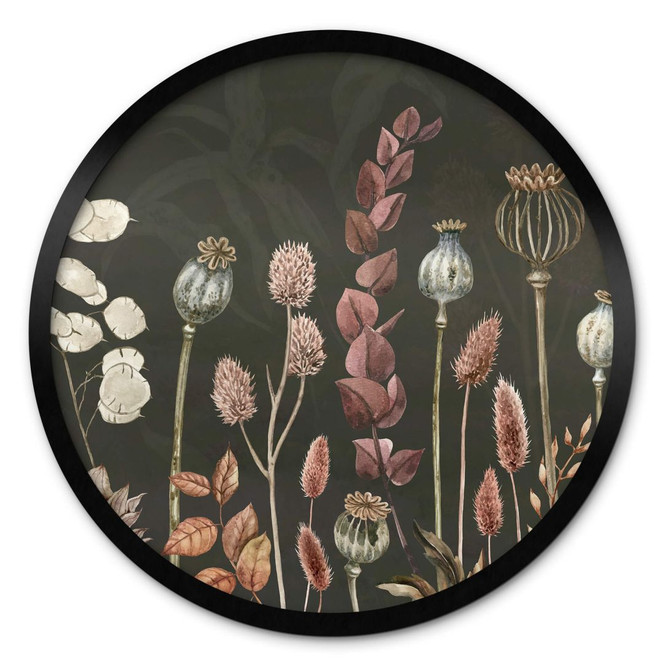 Poster Sir Edward - Trockenblumen Oliv - Rund