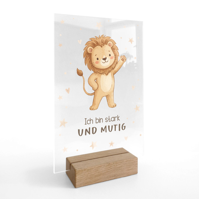 Tischaufsteller mit Löwe - positiver Spruch "Ich bin stark und mutig"