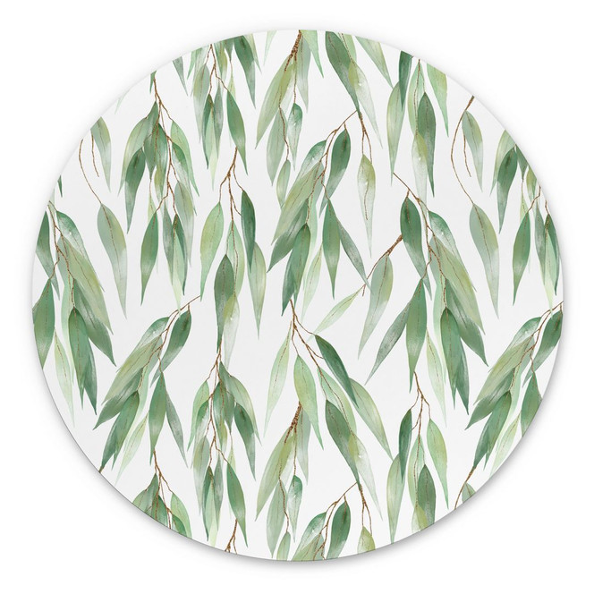 Wandbild Zweige mit grünen Blättern - UN Designs - Rund - Alu-Dibond