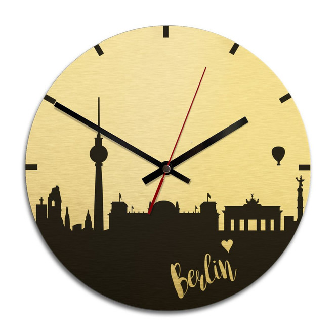 Wanduhr Alu-Dibond-Goldeffekt - Skyline Berlin - Ø 28cm - Bild 1
