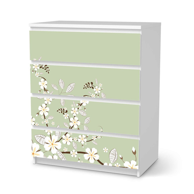 Folie IKEA Malm Kommode 4 Schubladen - White Blossoms- Bild 1