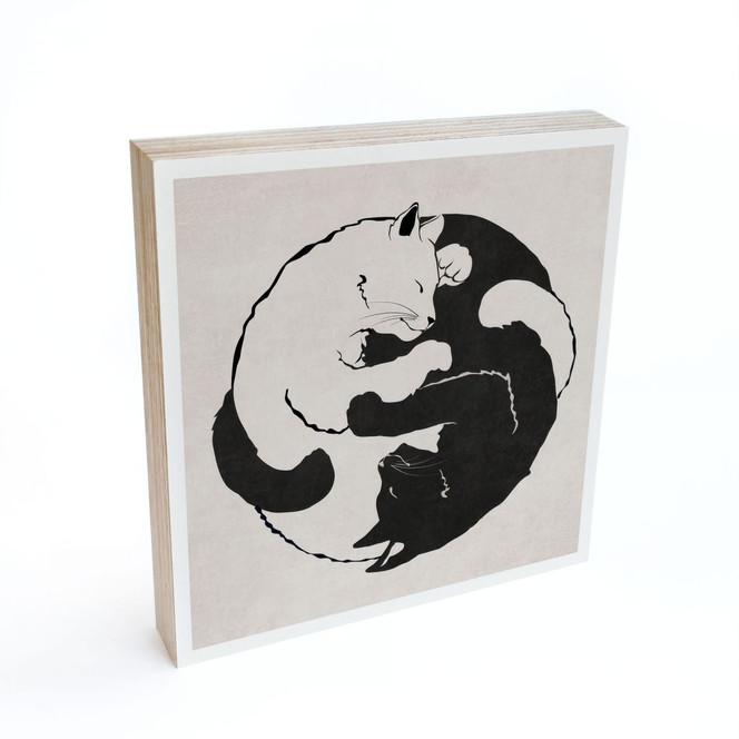 Holzbild zum Hinstellen - Katzen Ying & Yang - Tunaboylu - 15x15 cm