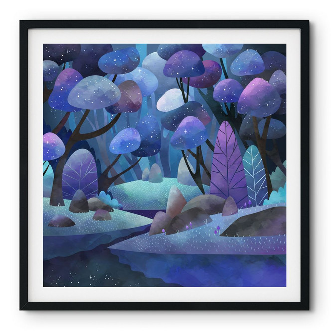 Poster Zauberwald in Mitternachtsblau - DigitalArtsi