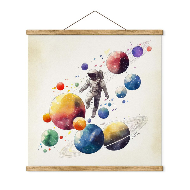 Stoffbild Heine - Astronaut mit Planeten - Astro Cruise