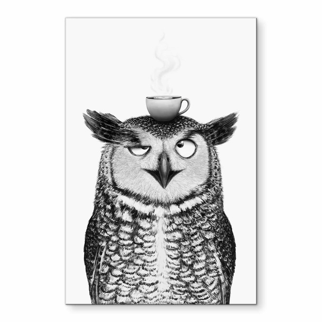 Wandbild Lustige Eule mit Kaffee - Korenkova - Alu-Dibond