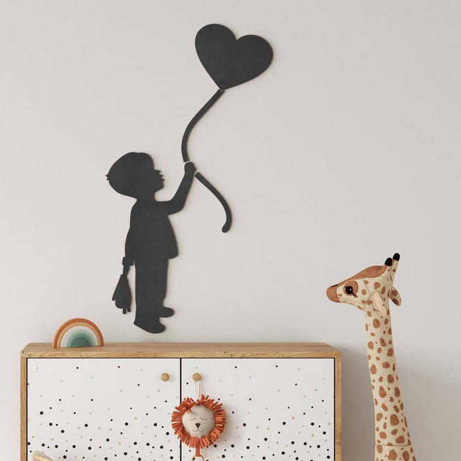Wanddeko Junge mit Herz-Ballon - MDF