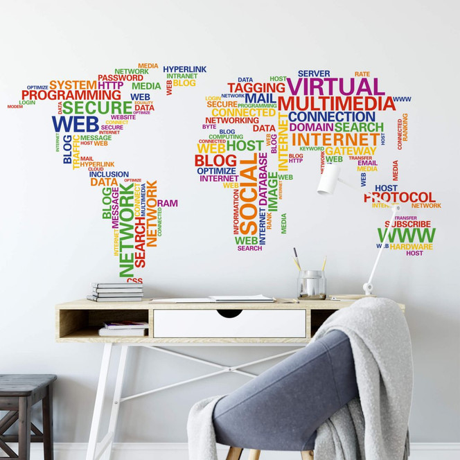 Wandtattoo Weltkarte Typo - Network