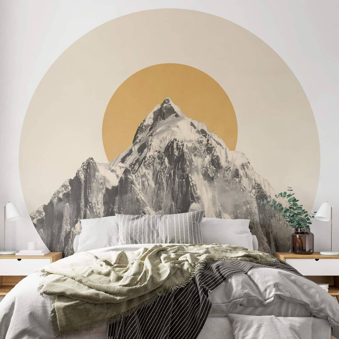 Fototapete Sonne hinter Berg - Bodart - Rund - Selbstklebend/Vlies