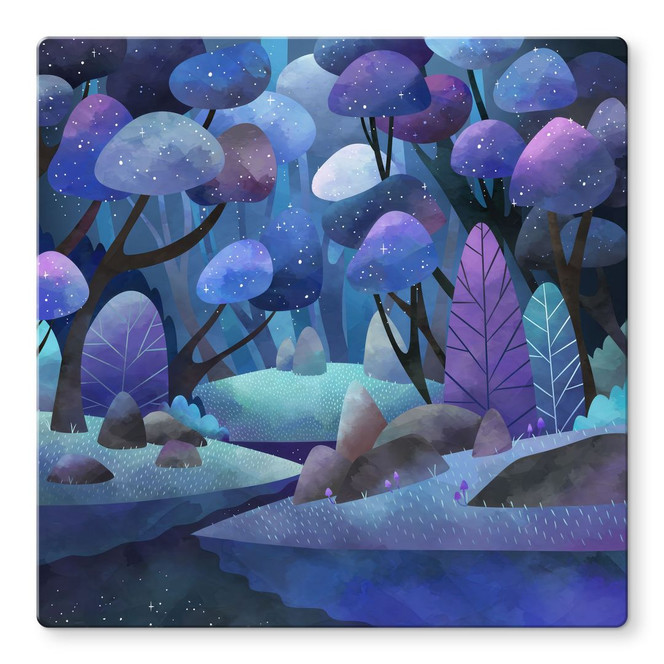 Glasbild Zauberwald in Mitternachtsblau - DigitalArtsi