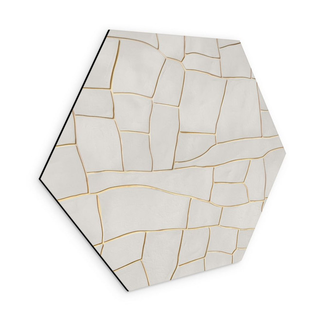 Hexagon Wandbild Abstraktes Rissmuster in Beige - Alma - Alu-Dibond