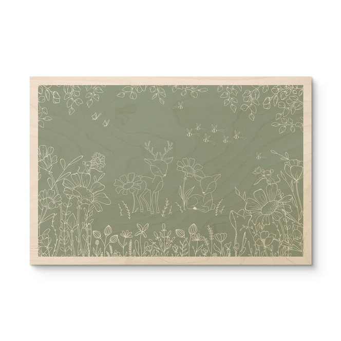 Holzbild Zwei Rehe auf der Blumenwiese - Oliver Robins