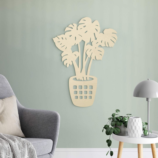 Holzdeko Monstera Pflanze - Pappel