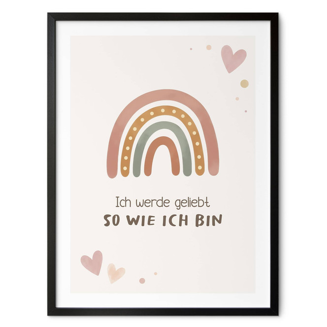 Kinder-Poster "Ich werde geliebt" mit Boho-Regenbogen