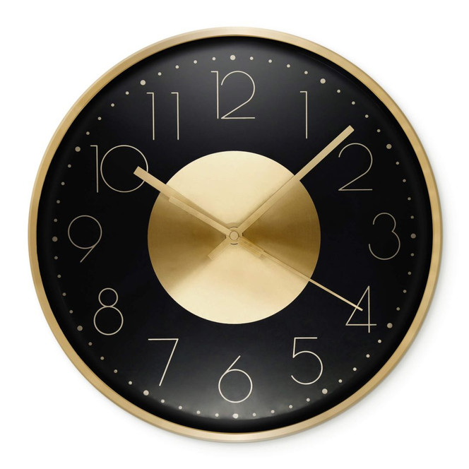 Moderne Wanduhr aus Aluminium, schwarz-gold | rund
