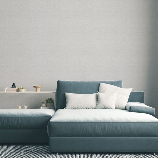 Tapete aus Vlies Uni Hellgrau mit feiner Leinenstruktur dezent modern und elegant