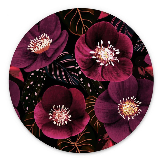 Wandbild Florale Blütenpracht in Purpurtönen - Anis Illustration - Alu-Dibond Rund