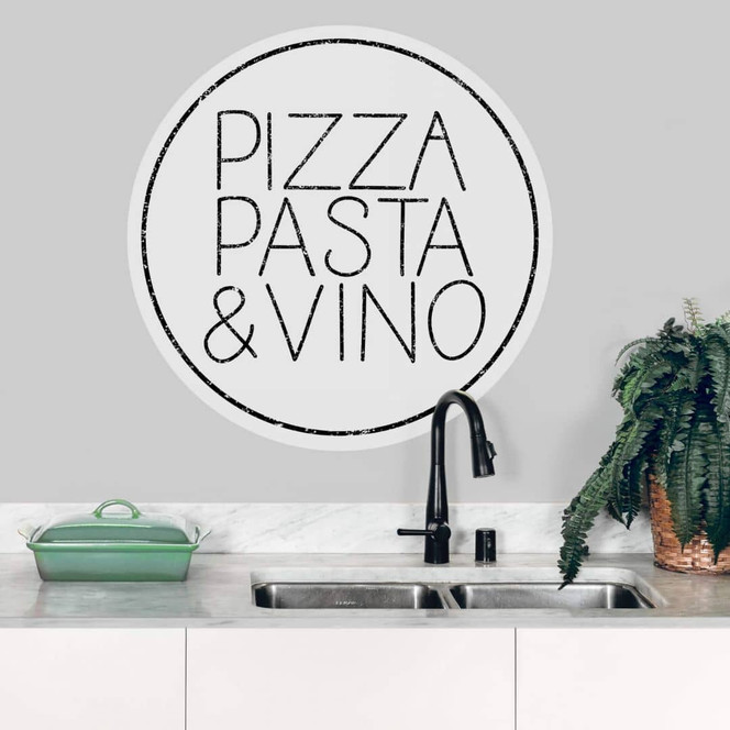 Wandtattoo Pizza Pasta und Vino - Weiss - Rund
