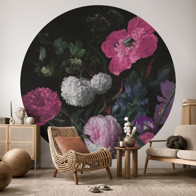 Blumen Fototapete Florales Bouquet im Mignon-Stil - Bloomery Decor - Rund - Selbstklebend/Vlies