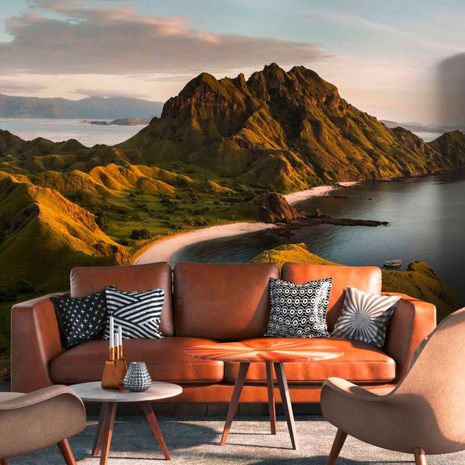 Fototapete Landschaft PadarIsland in grün grau - Vliestapete Designwalls 2 - 2.55x3.5 m