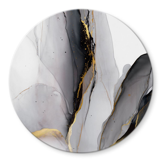 Glasbild Abstrakte Komposition in Gold und Grau - Shelest - Rund