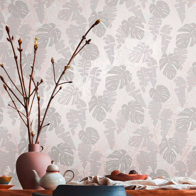 Tapete Palmenblätter Grau Bronze - Vliestapete Dschungel - Palmentapete Designer