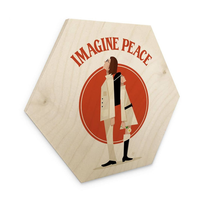 Hexagon Holzbild Imagine Peace - Zwei für Frieden und Hoffnung - Retrodrome