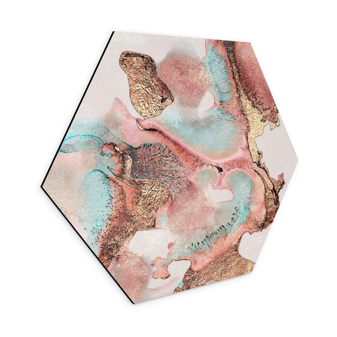 Hexagon Wandbild Fredriksson - Goldene Tinte mit Nuancen in Rosé - Alu-Dibond