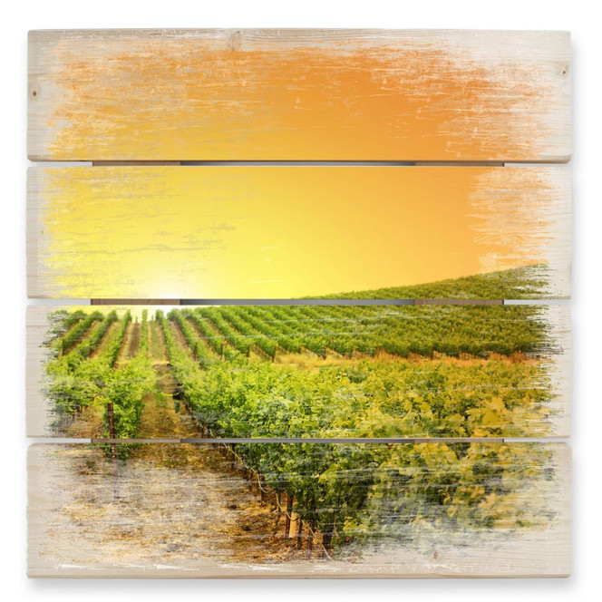 Holzbild Sonnenuntergang im Weinberg - 40 x 41.5 cm