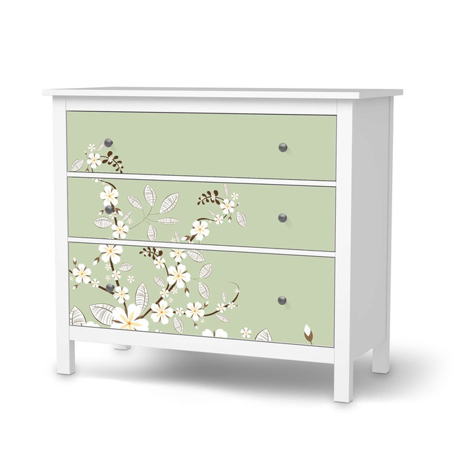 Möbelfolie IKEA Hemnes Kommode 3 Schubladen - White Blossoms- Bild 1