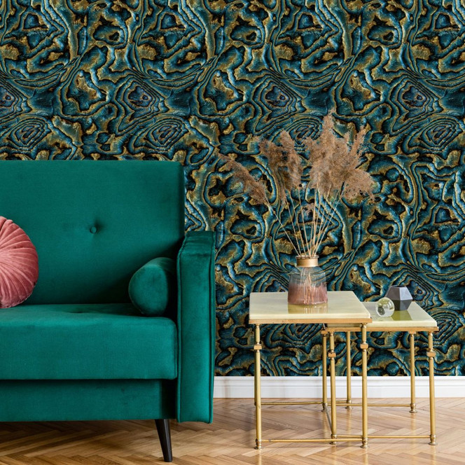 Vliestapete in blau, grün, braun Marmoroptik SteinGrafisch Modern